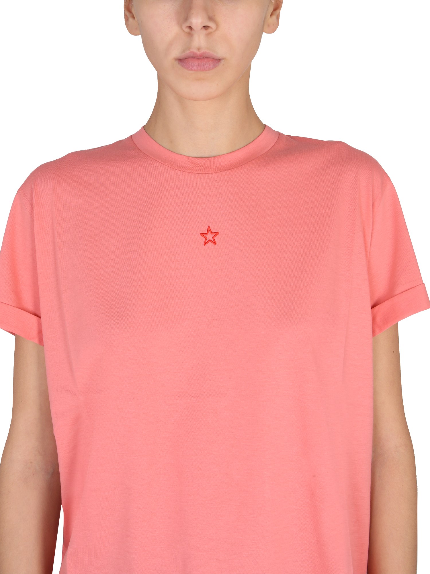 STELLA McCARTNEY    COTTON JERSEY CREWNECK T-SHIRT WITH LOGO EMBROIDERY