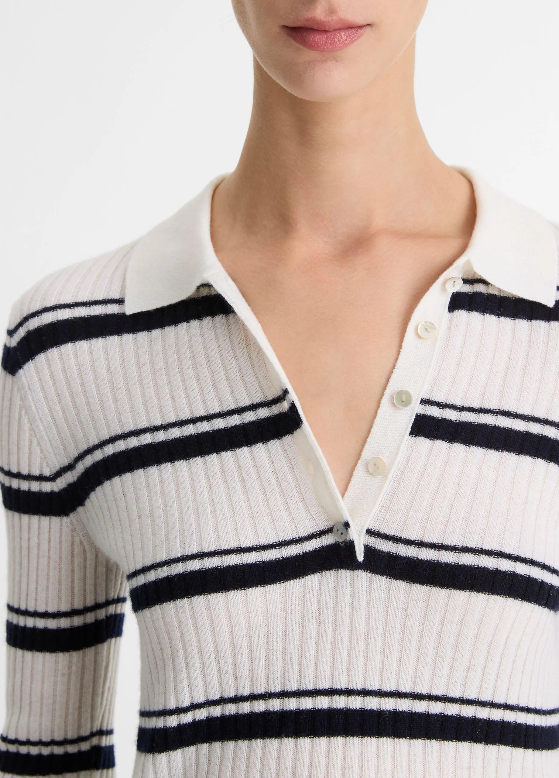 Striped Cashmere-Blend Polo Sweater