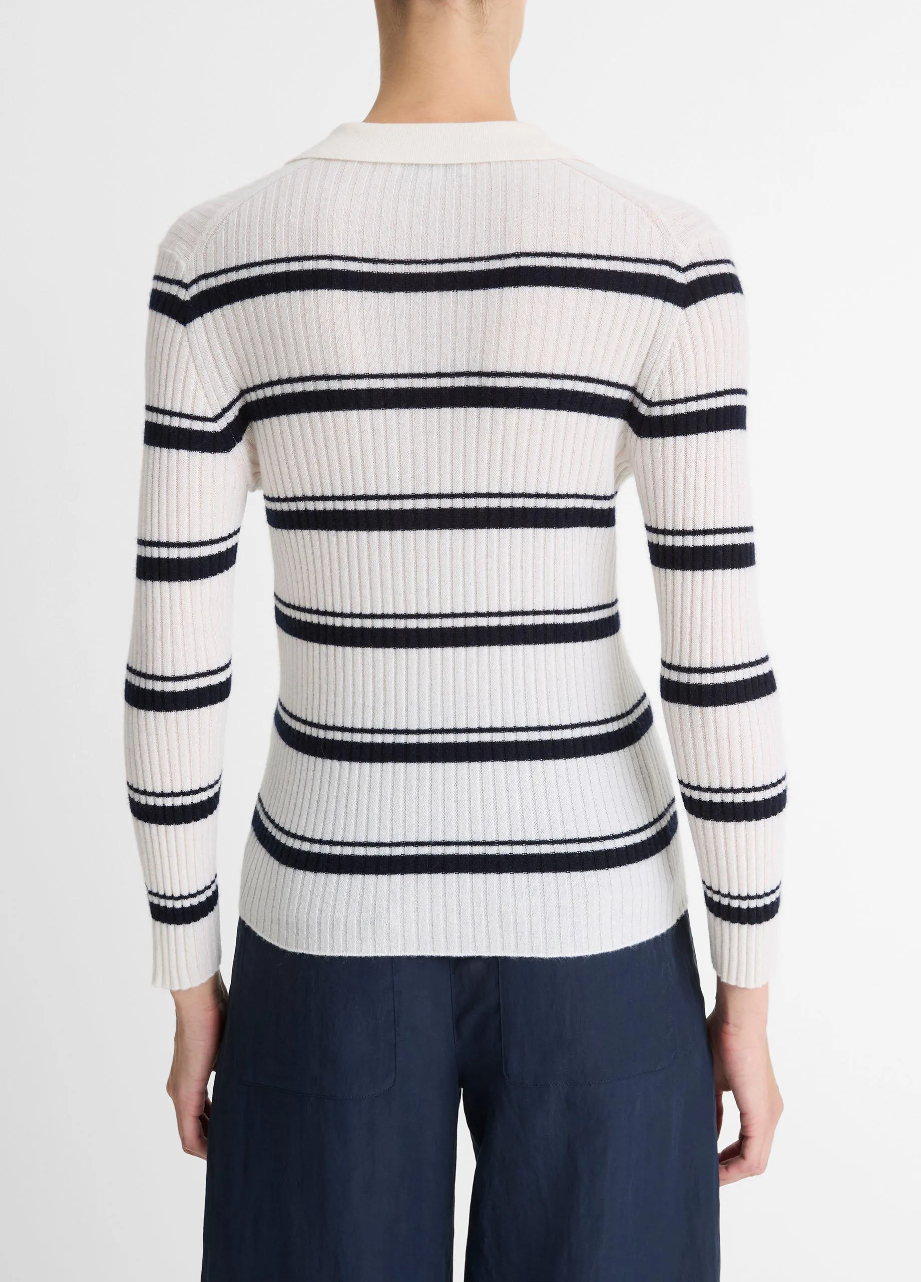 Striped Cashmere-Blend Polo Sweater