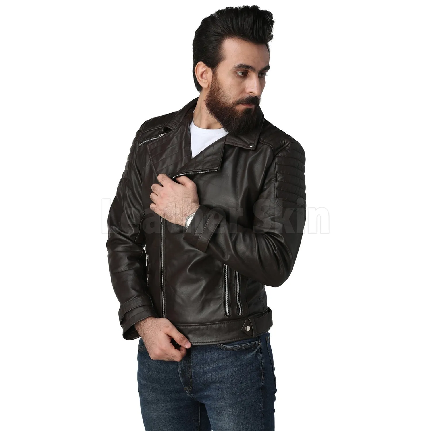 Supremacy Brown Biker Leather Jacket - Leather Skin Shop