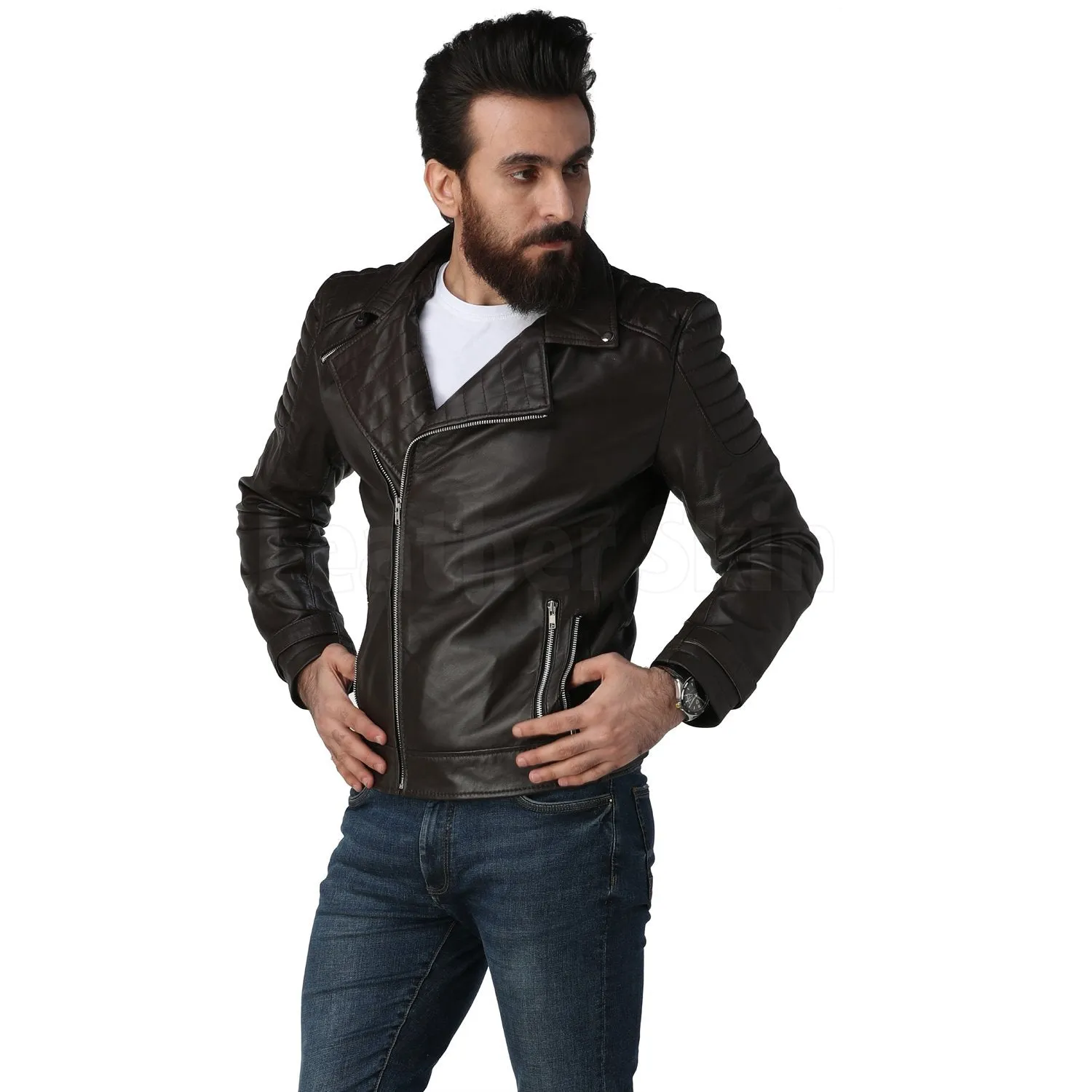 Supremacy Brown Biker Leather Jacket - Leather Skin Shop