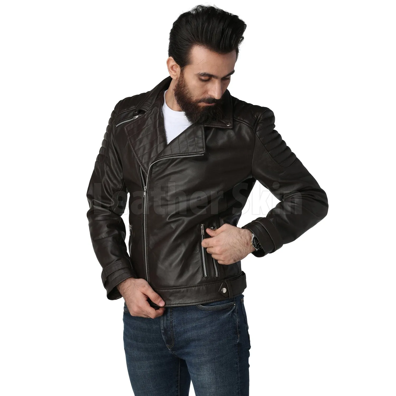 Supremacy Brown Biker Leather Jacket - Leather Skin Shop