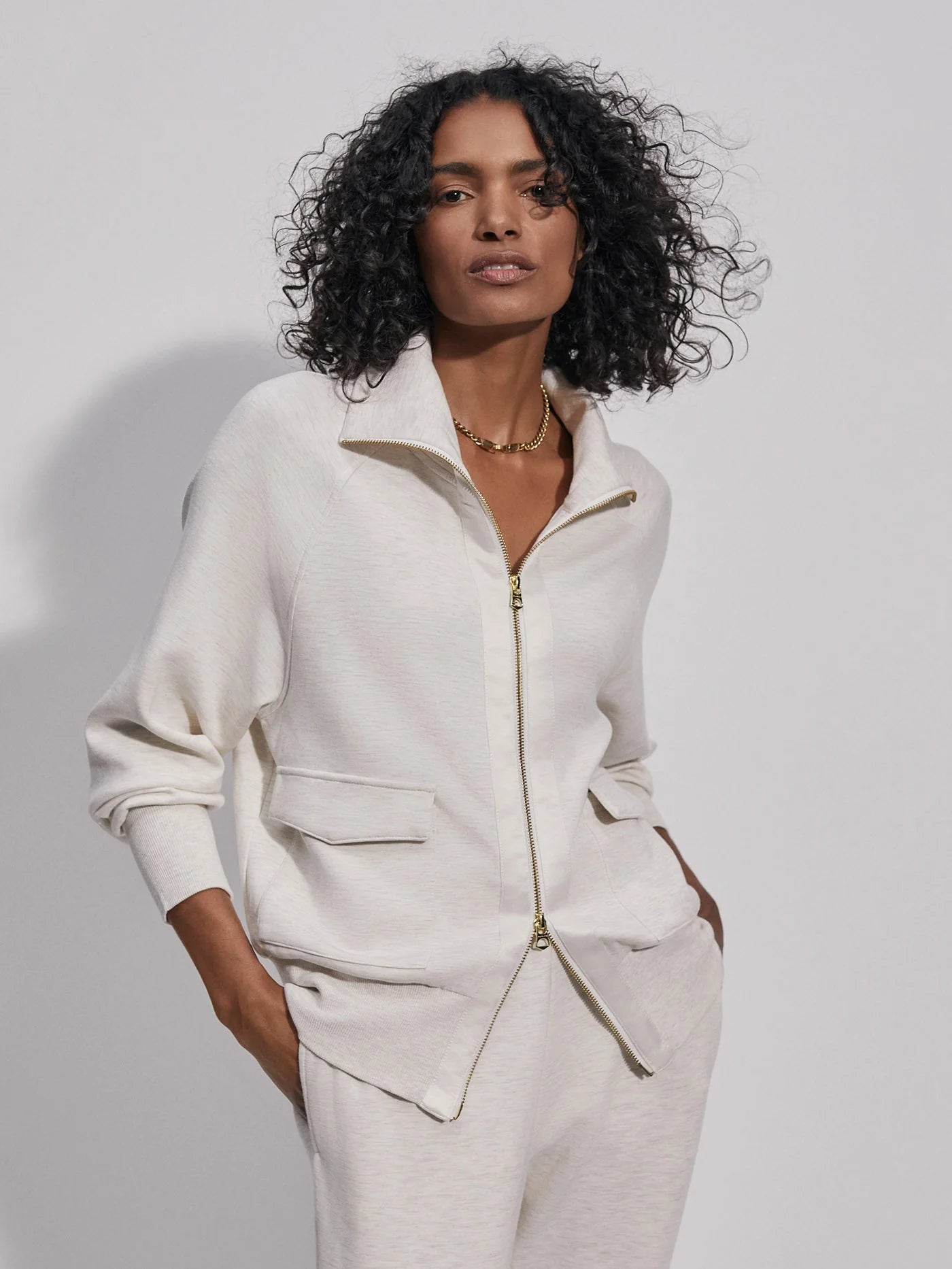 Varley Roxbury Zip-Through Jacket in Ivory Marl