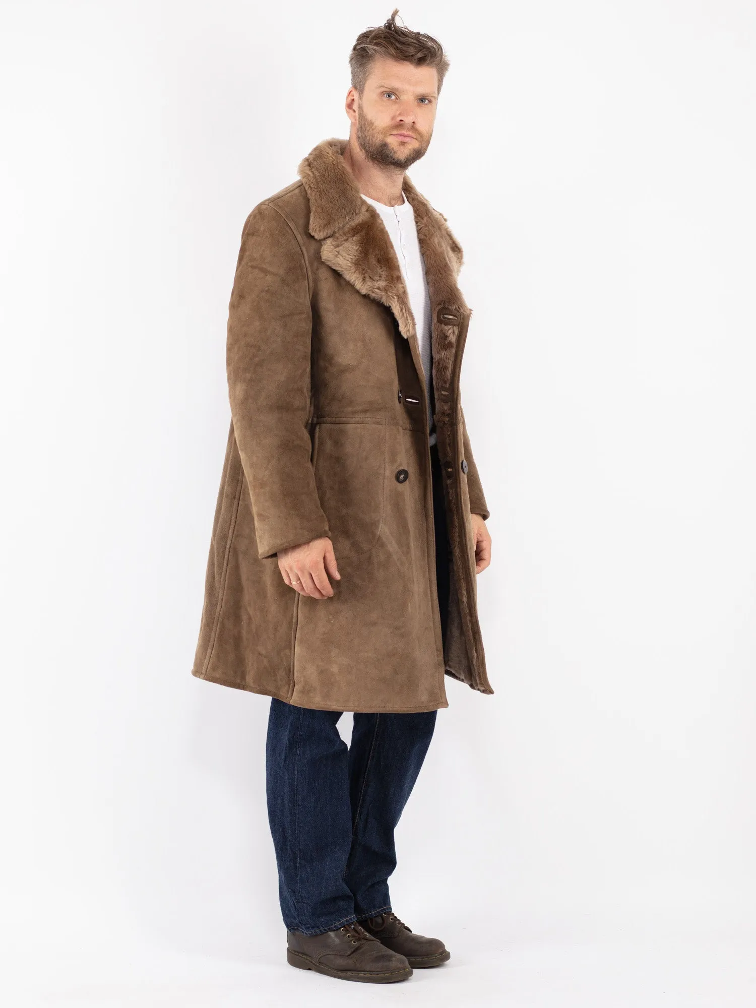 Vintage 70's Men Sheepskin Coat in Beige