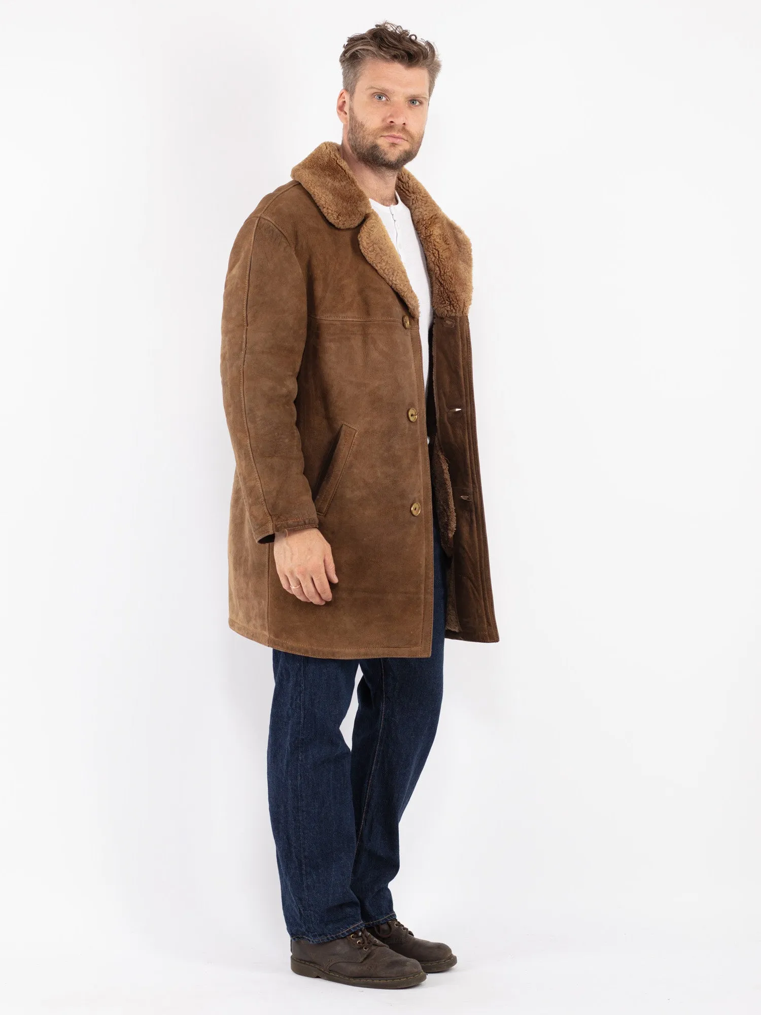 Vintage 70's Men Sheepskin Coat in Brown