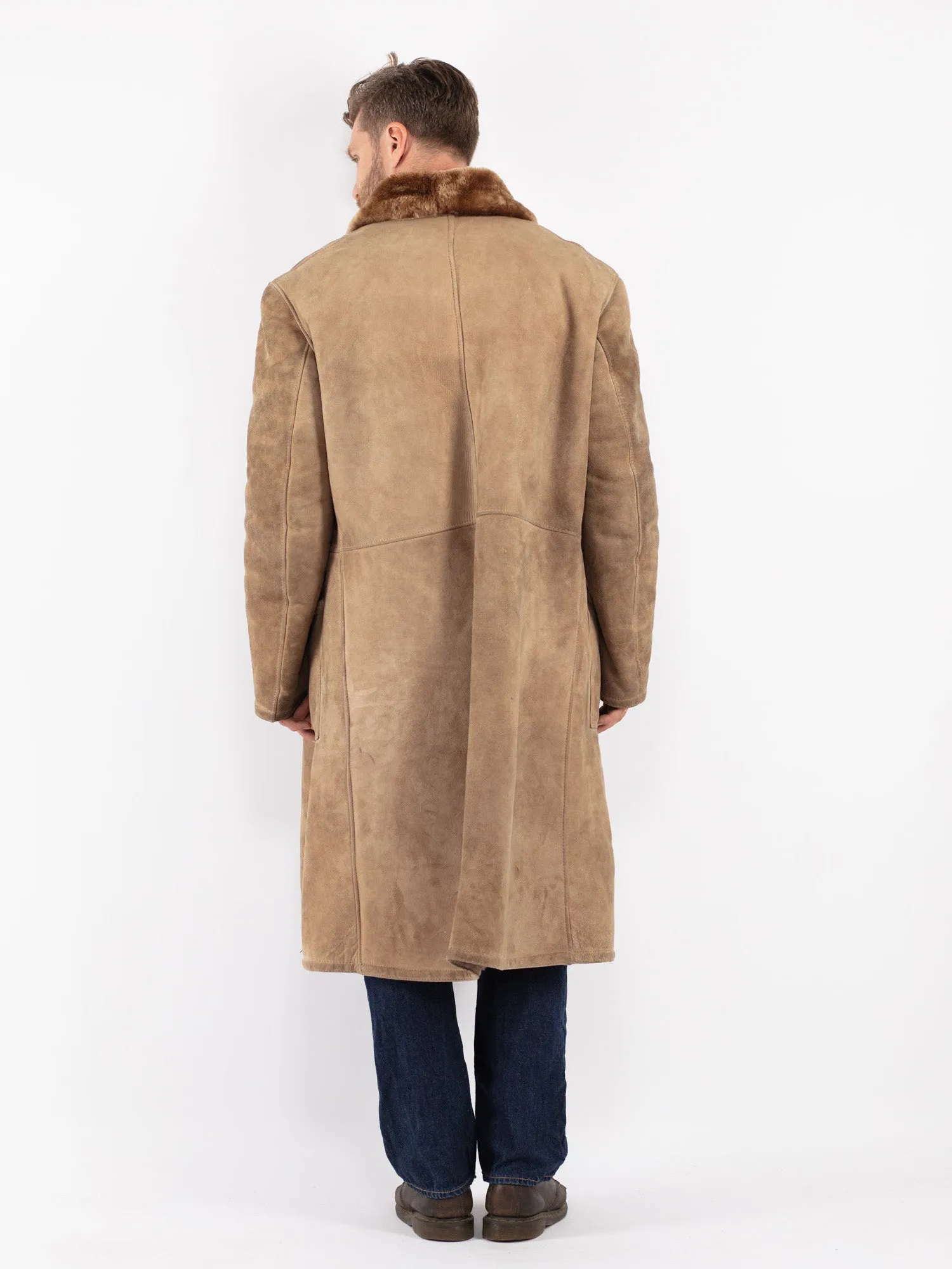 Vintage 70's Men Sheepskin Long Coat in Beige