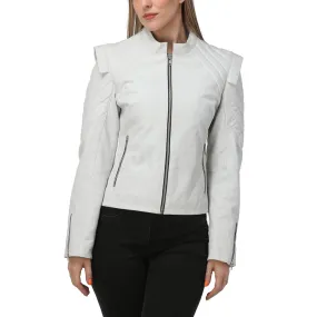 White Quilted Leather Jacket - Leather Skin Shop