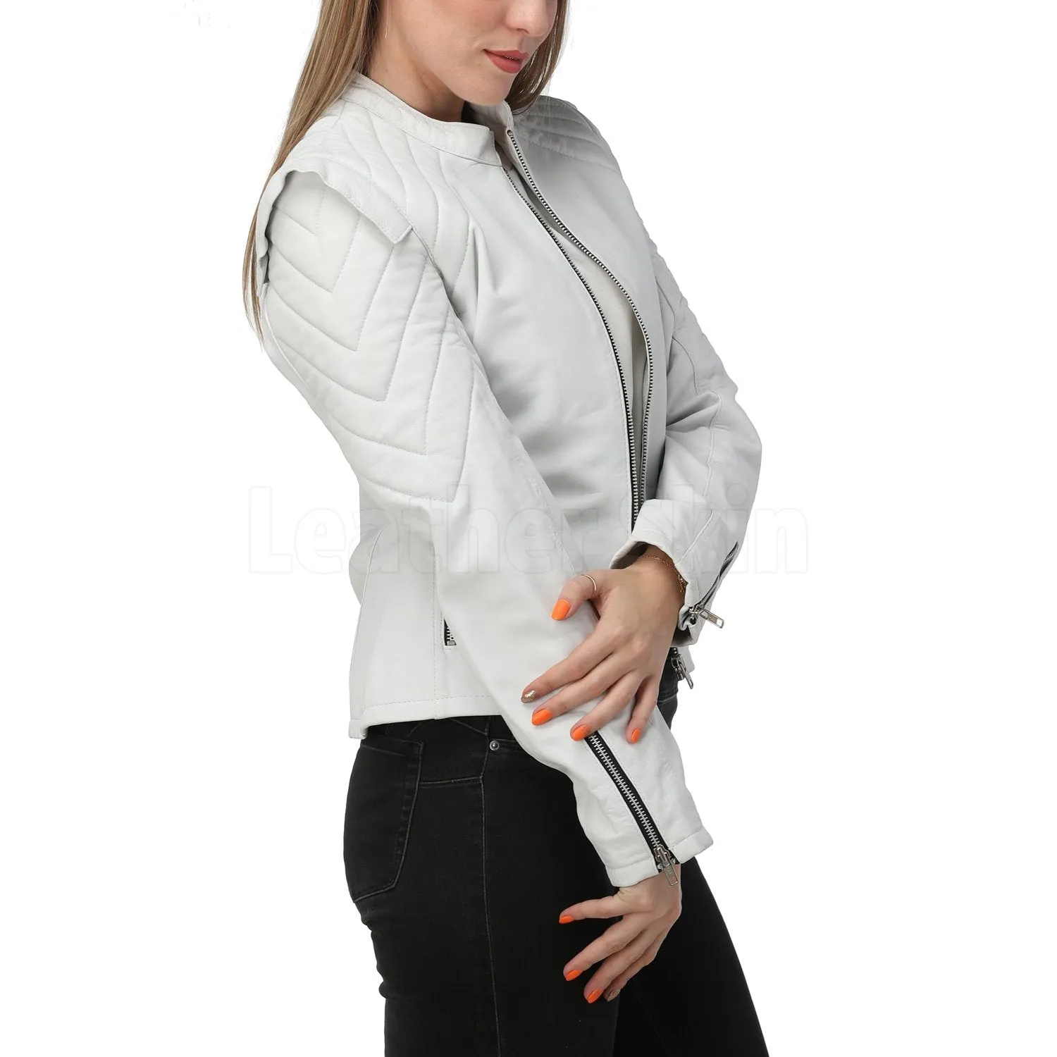 White Quilted Leather Jacket - Leather Skin Shop