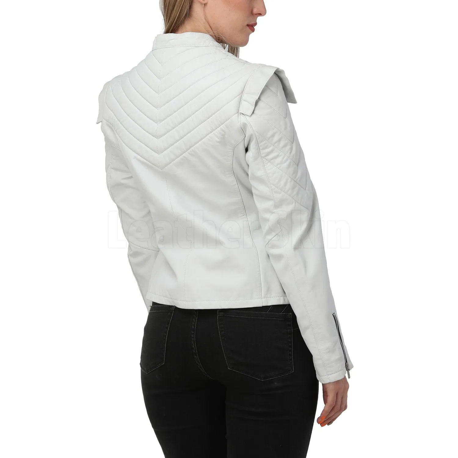 White Quilted Leather Jacket - Leather Skin Shop