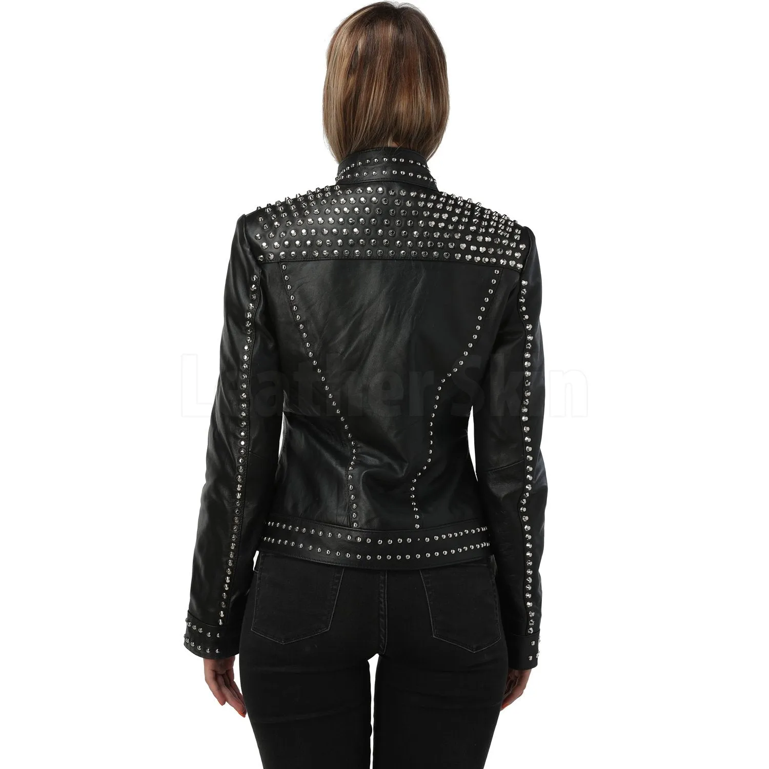 Women Black Studded Leather Jacket - Leather Skin Shop