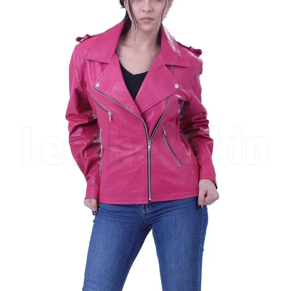 Women Hot Pink Biker Jacket - Leather Skin Shop