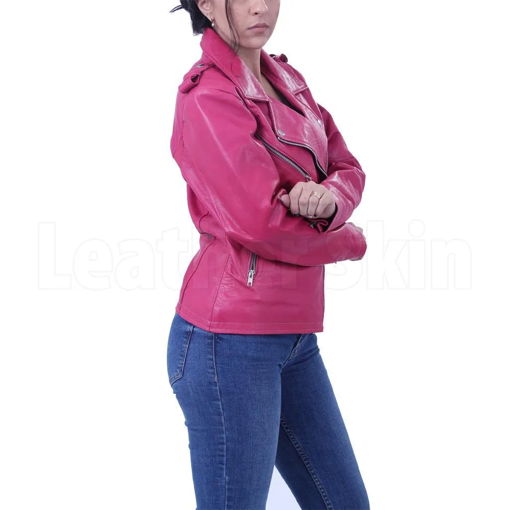 Women Hot Pink Biker Jacket - Leather Skin Shop