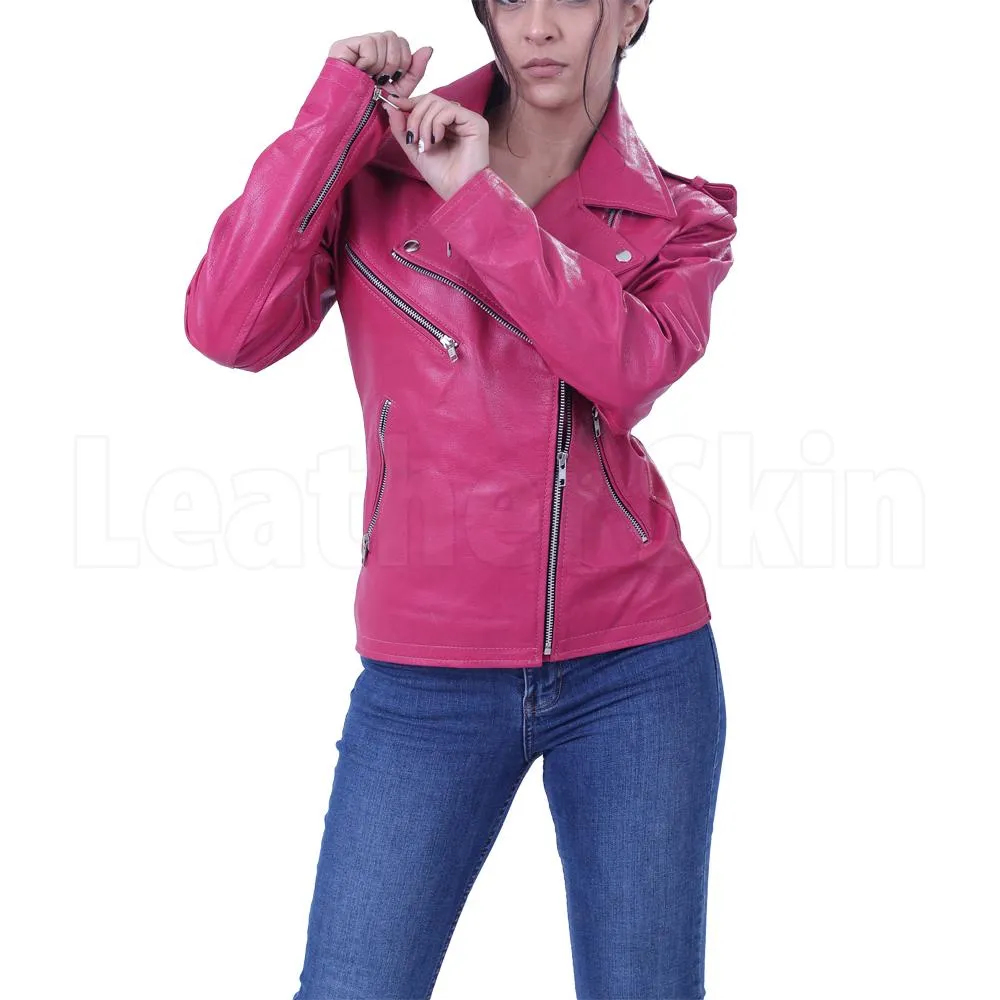 Women Hot Pink Biker Jacket - Leather Skin Shop