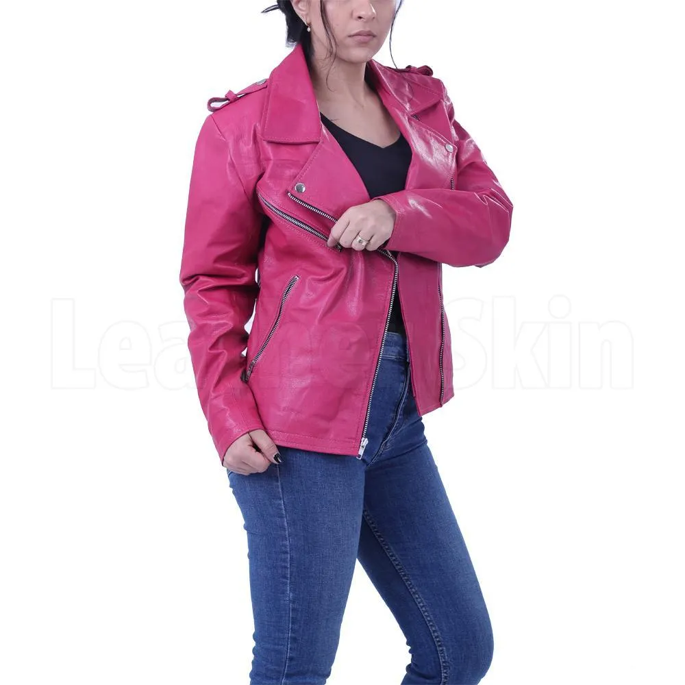 Women Hot Pink Biker Jacket - Leather Skin Shop