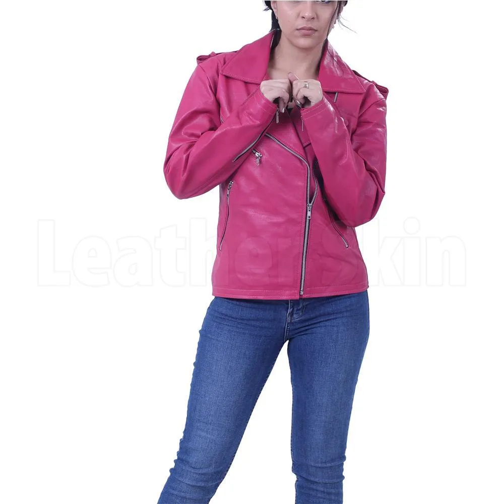 Women Hot Pink Biker Jacket - Leather Skin Shop