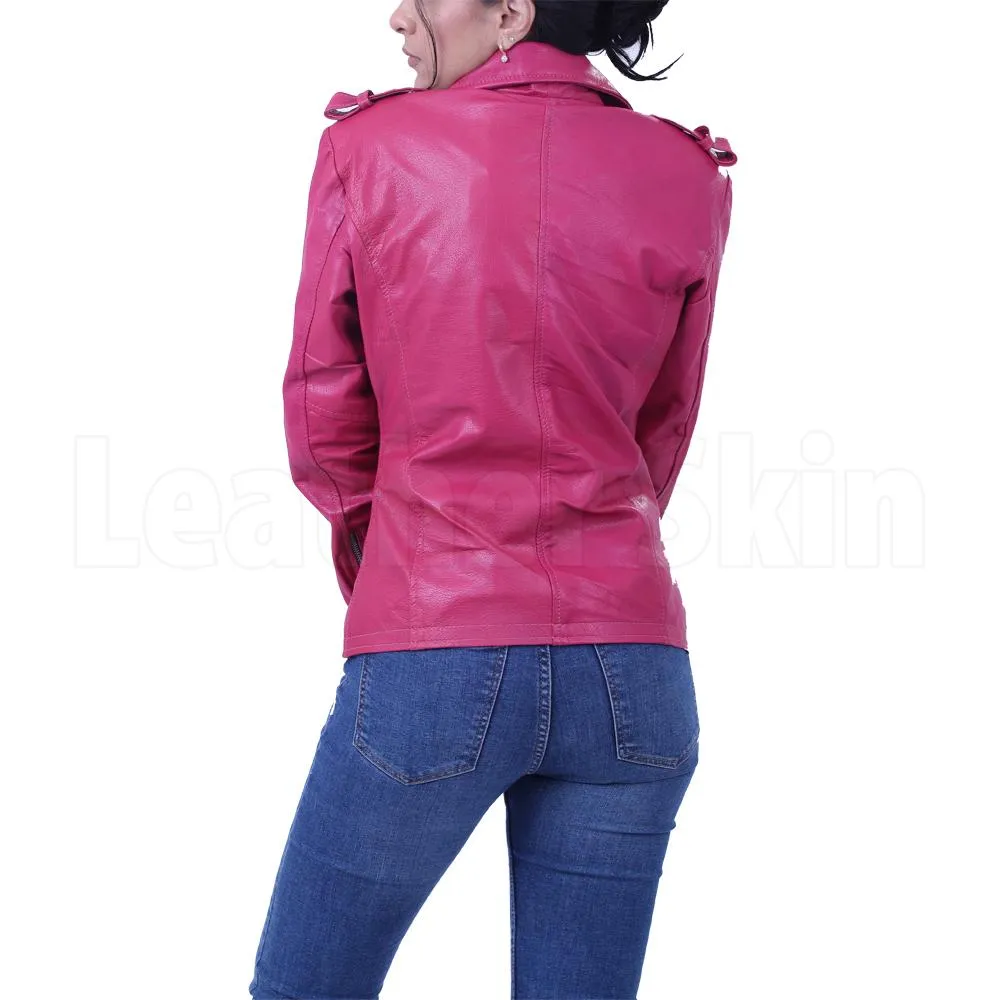 Women Hot Pink Biker Jacket - Leather Skin Shop