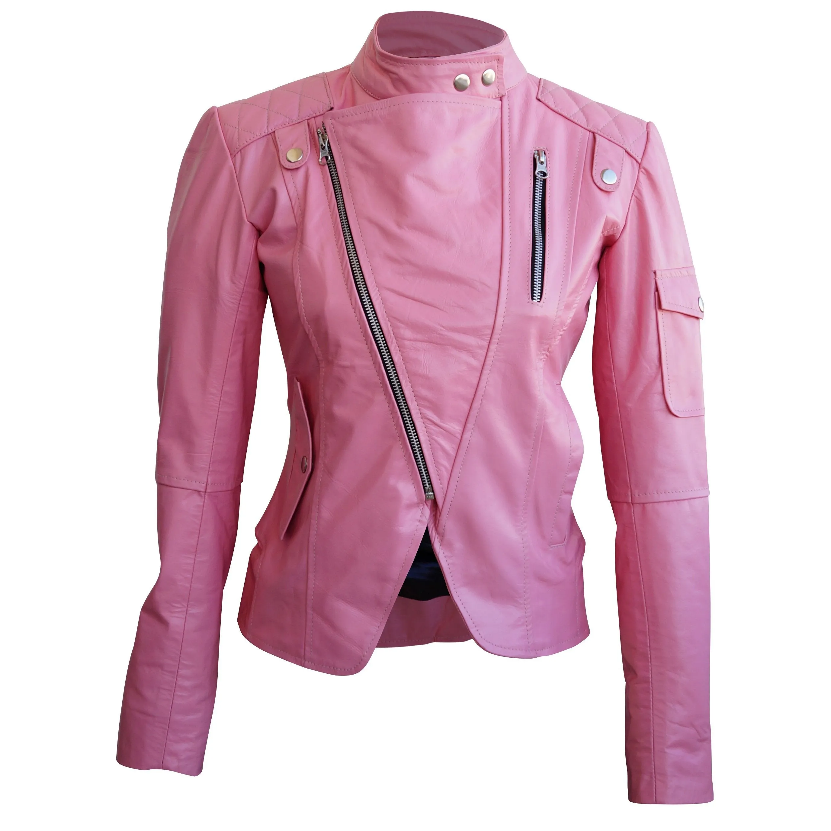 Women Pink Brando Genuine Leather Jacket - Leather Skin Shop