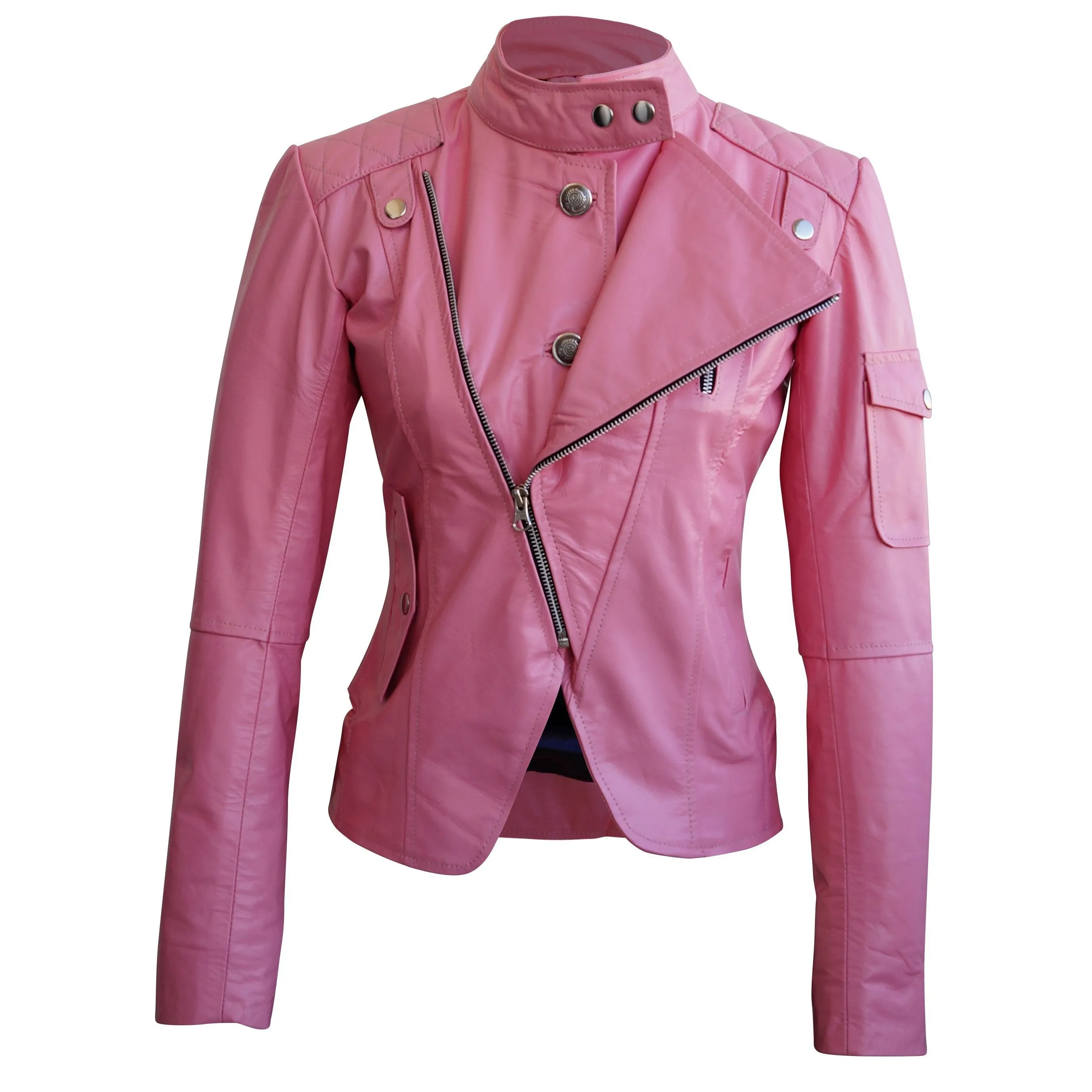 Women Pink Brando Genuine Leather Jacket - Leather Skin Shop