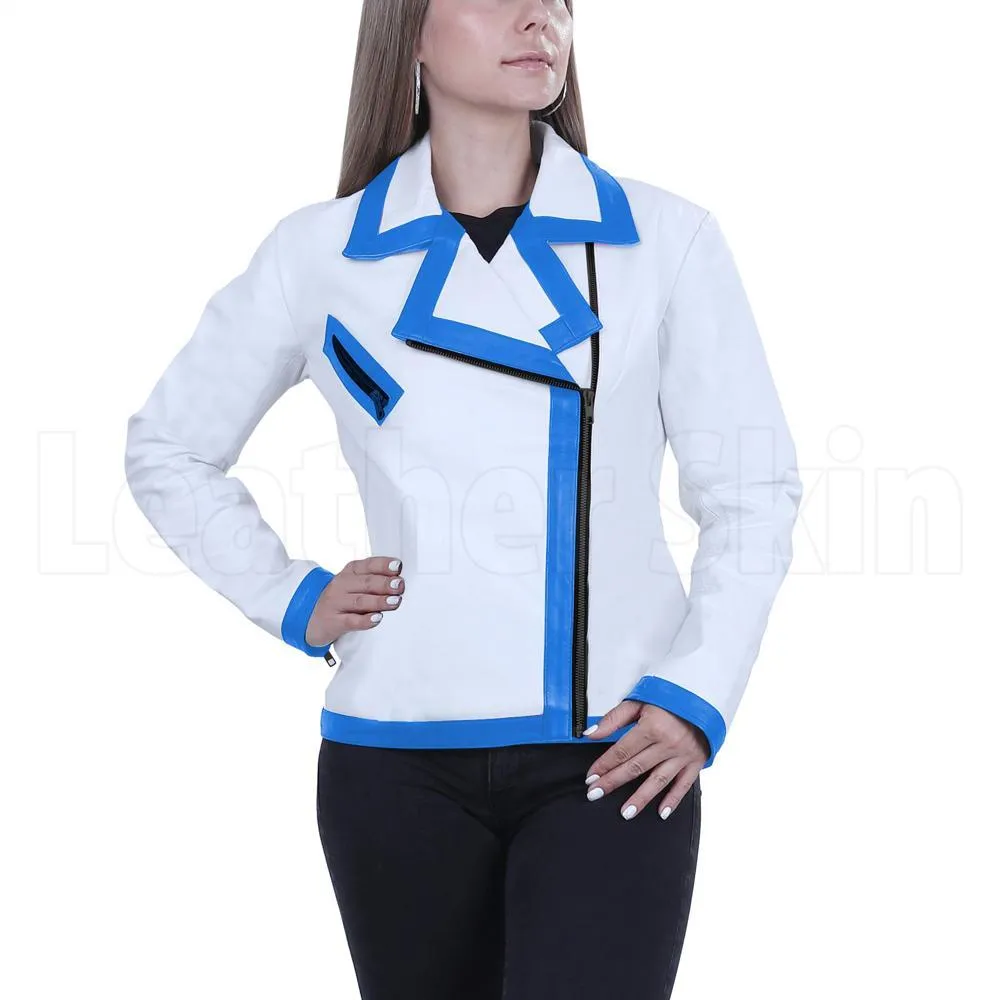 Women White Genuine Handmade Brando Leather Jacket - Leather Skin Shop