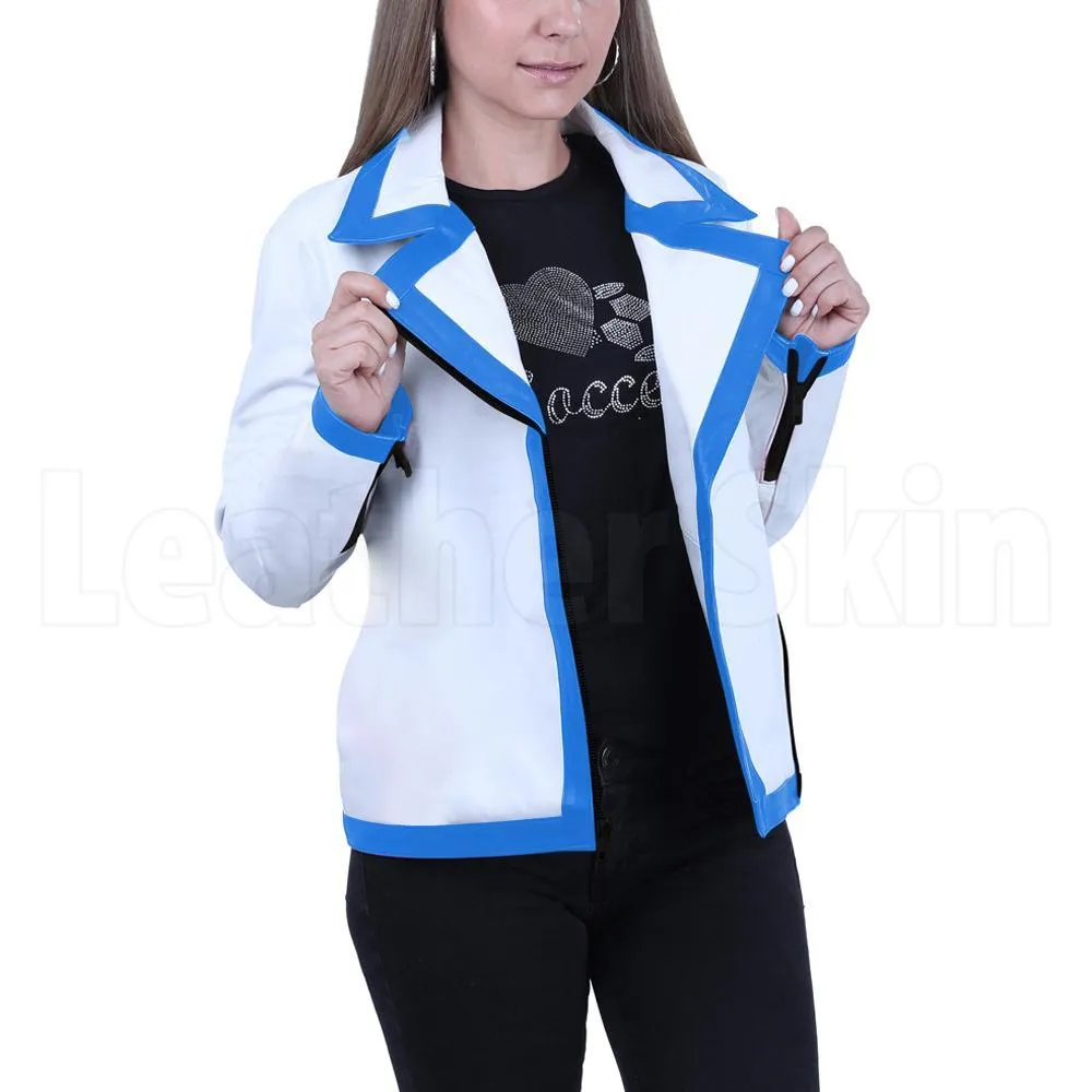 Women White Genuine Handmade Brando Leather Jacket - Leather Skin Shop