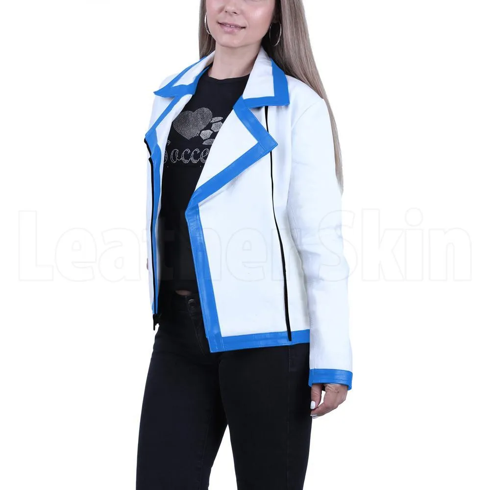 Women White Genuine Handmade Brando Leather Jacket - Leather Skin Shop