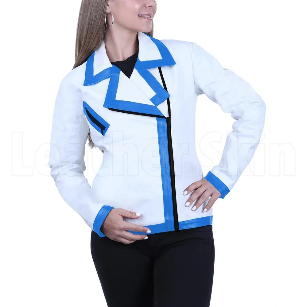 Women White Genuine Handmade Brando Leather Jacket - Leather Skin Shop