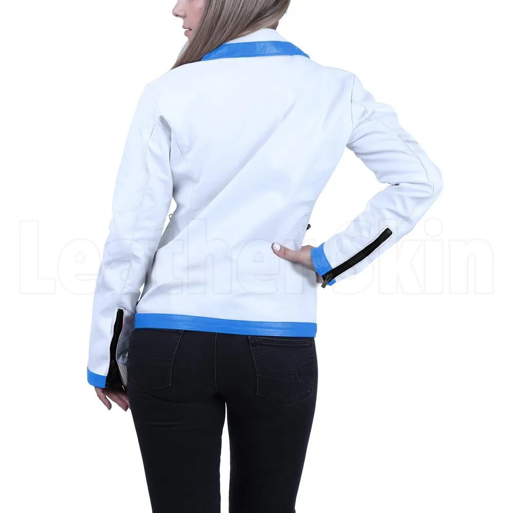 Women White Genuine Handmade Brando Leather Jacket - Leather Skin Shop