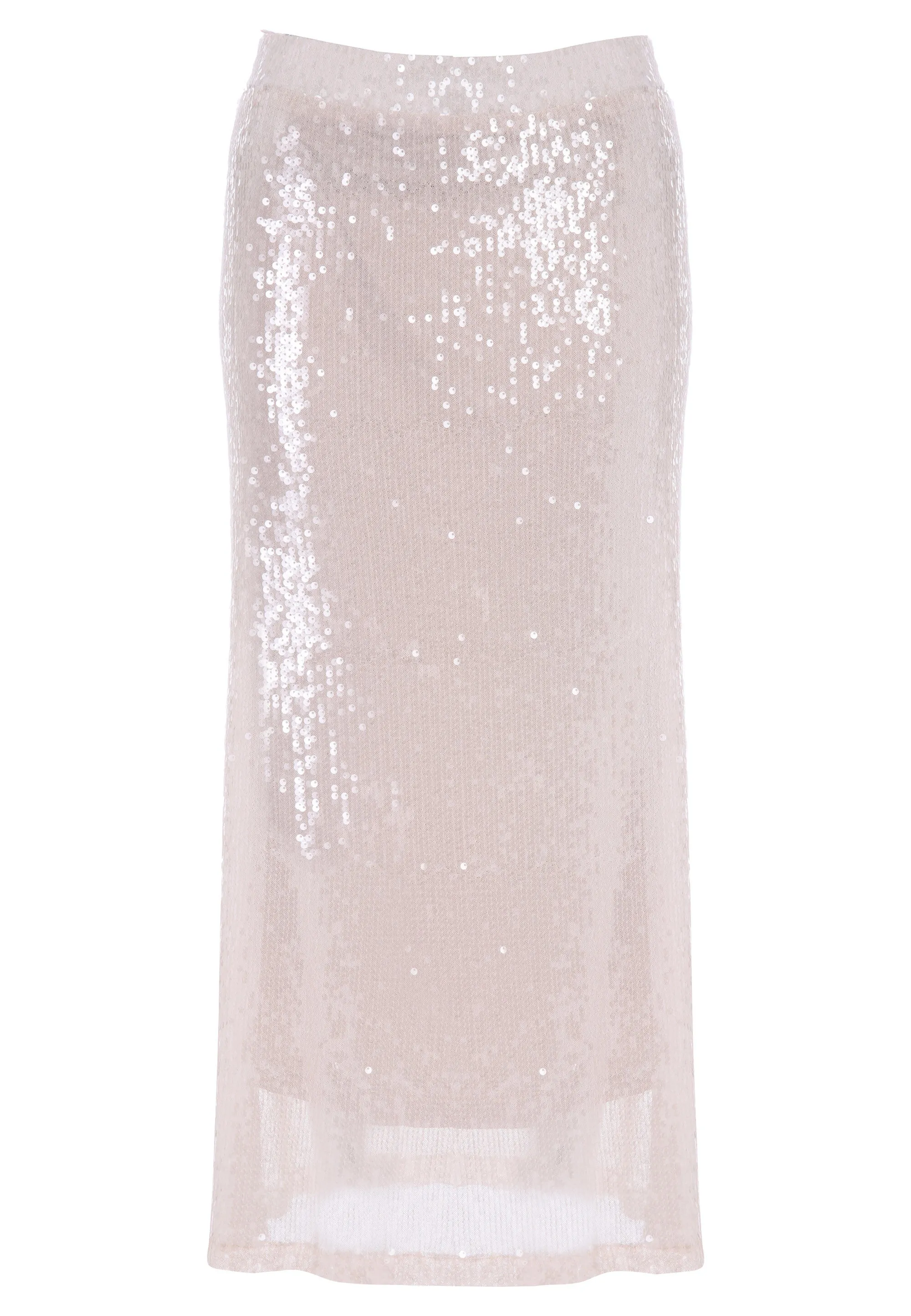 Womens Cream Sequin Midi Skirt