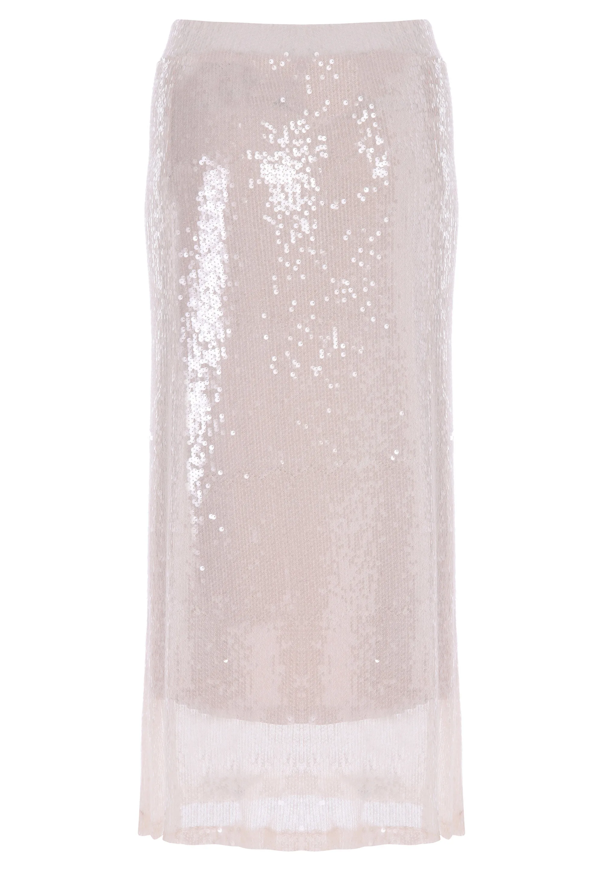 Womens Cream Sequin Midi Skirt