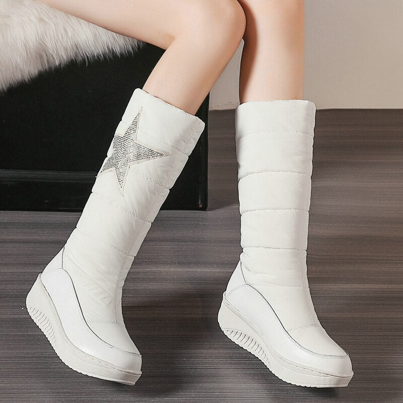 Women's Fashion Winter Warm Plush Cozy Soft Thick Sole Mid-Calf Boots