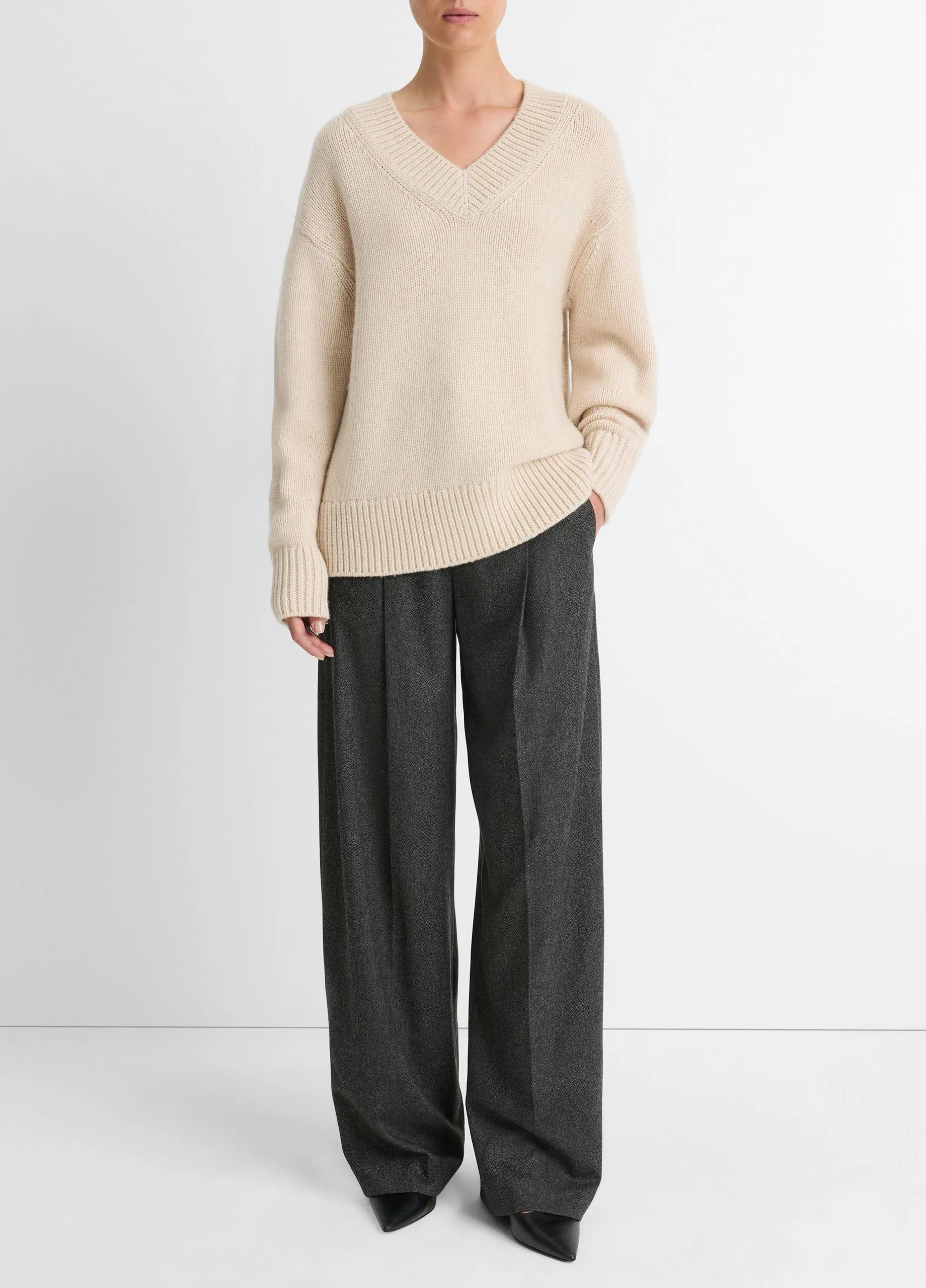 Wool and Cashmere Drop-Shoulder V-Neck Sweater