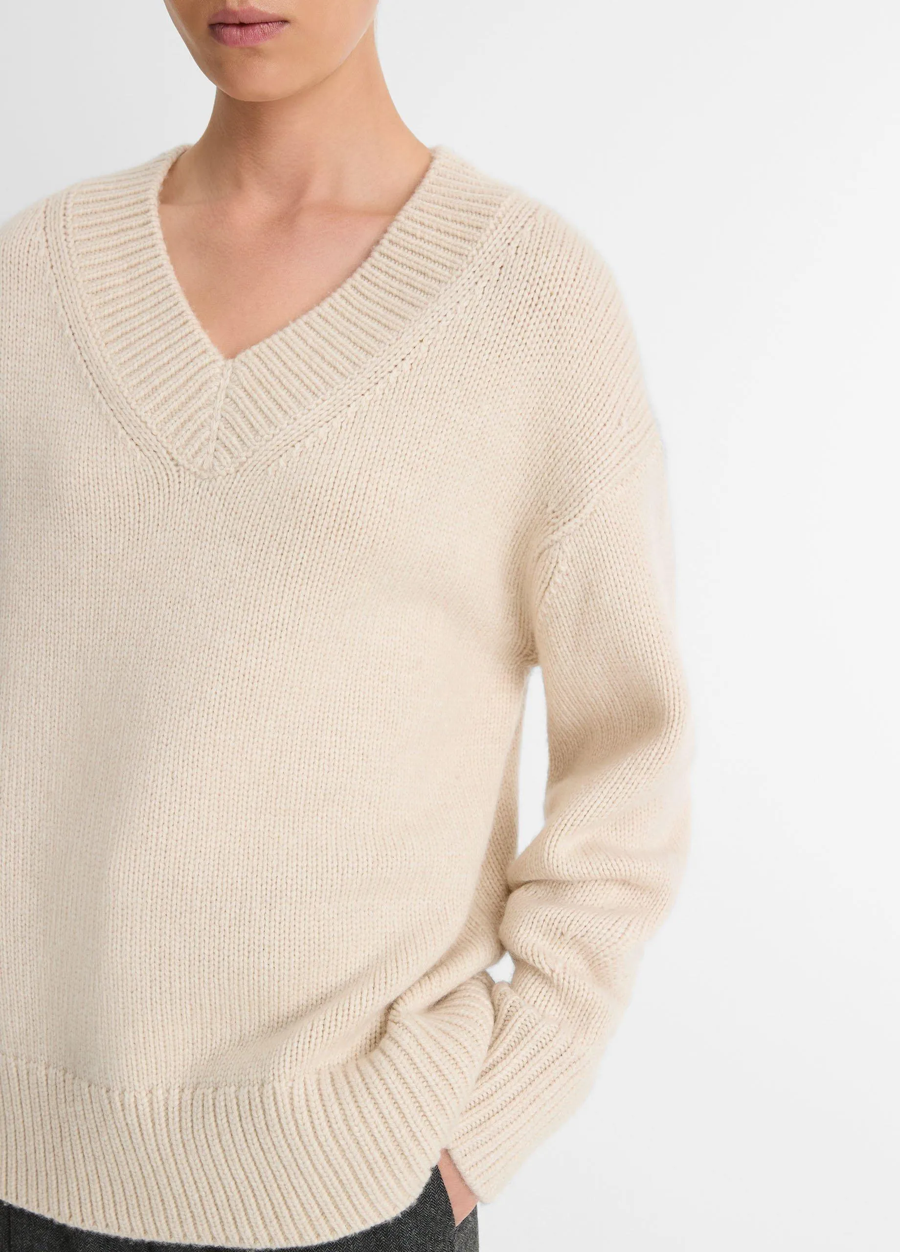 Wool and Cashmere Drop-Shoulder V-Neck Sweater