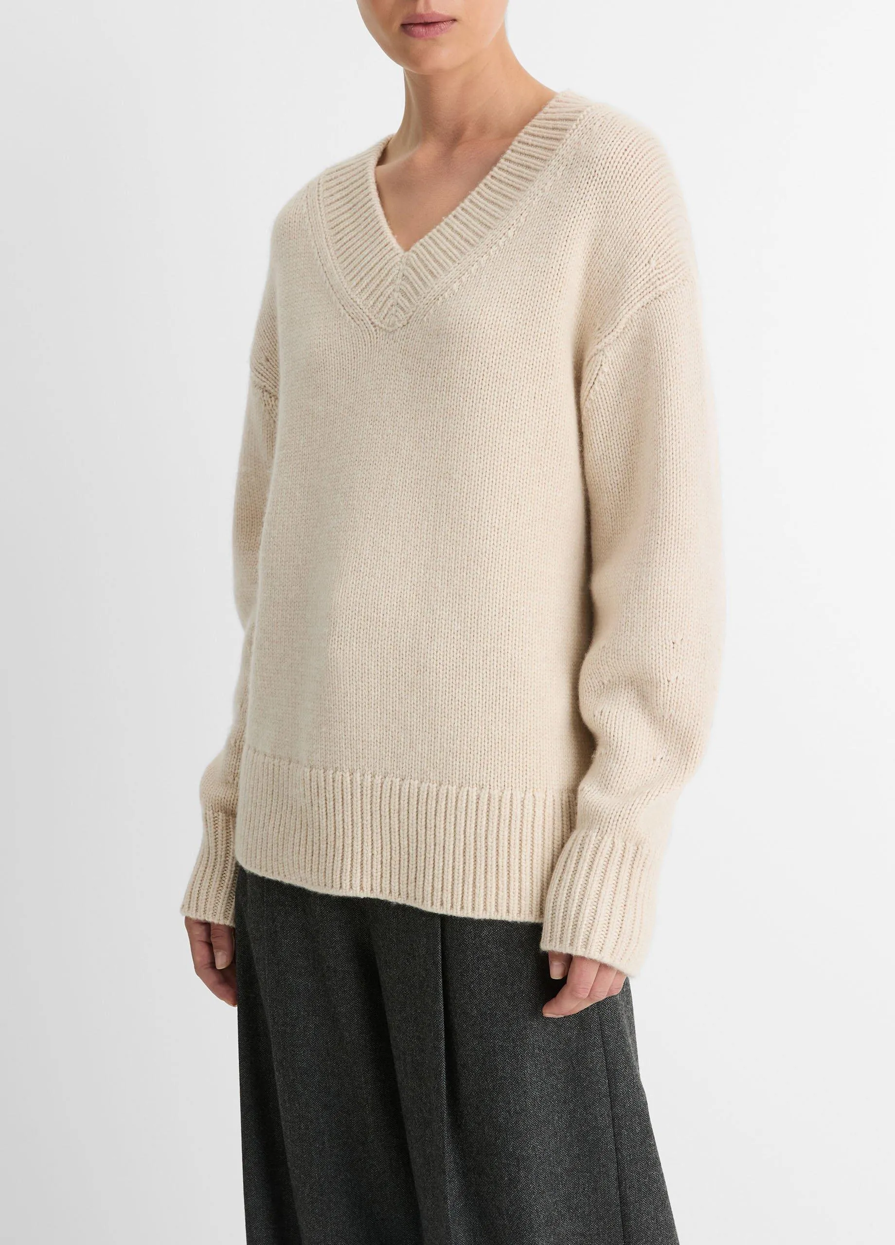 Wool and Cashmere Drop-Shoulder V-Neck Sweater