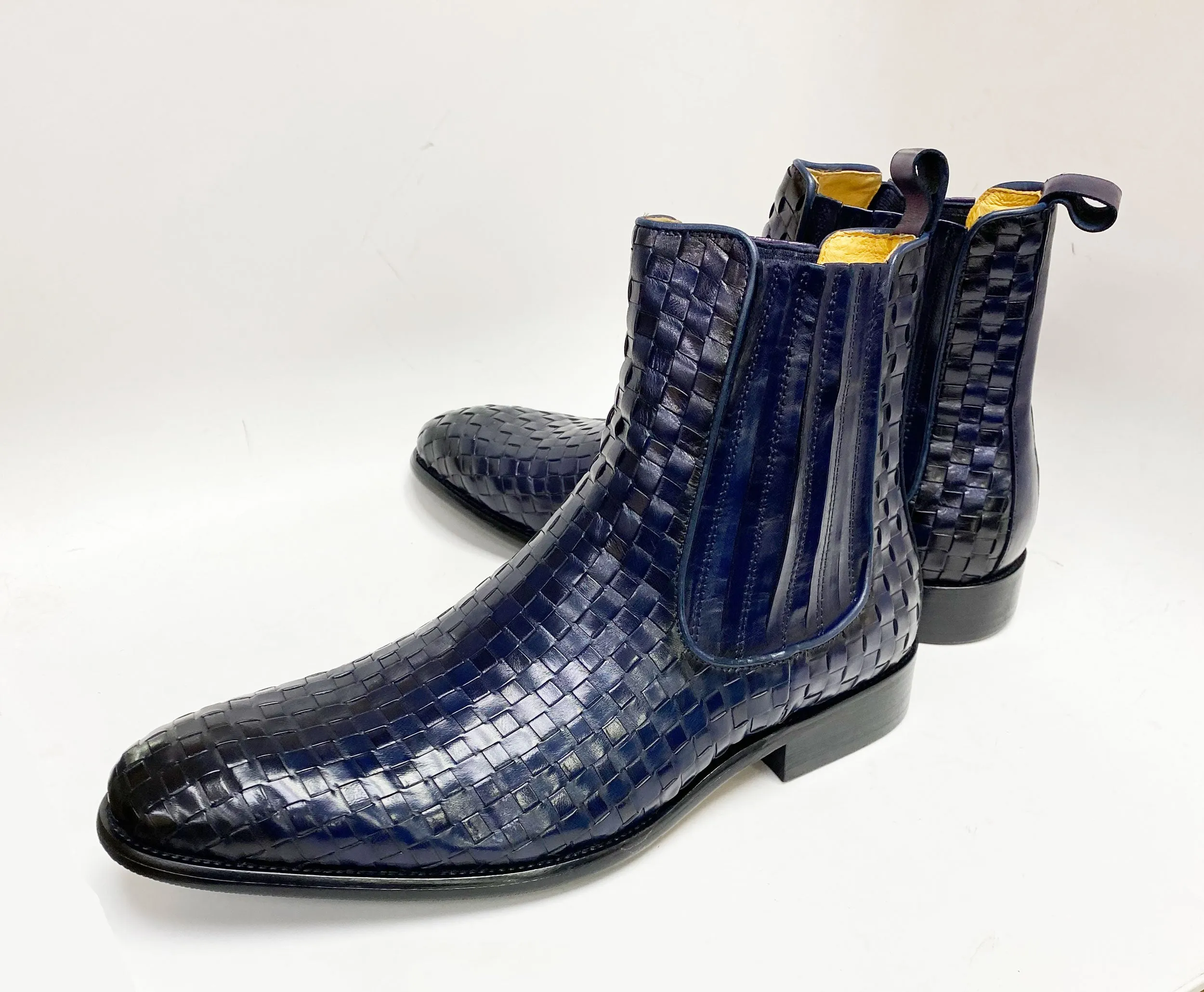 Woven Calfskin Slip-On Boot Blue