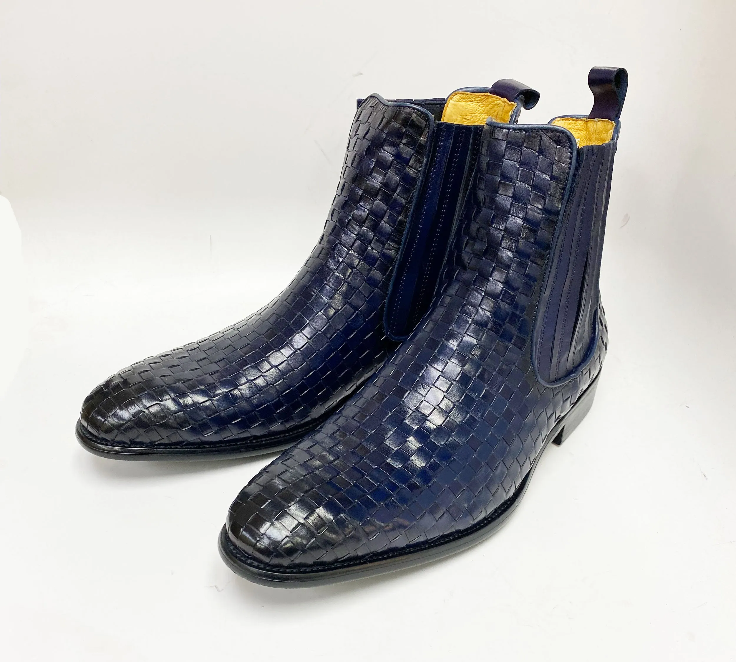 Woven Calfskin Slip-On Boot Blue