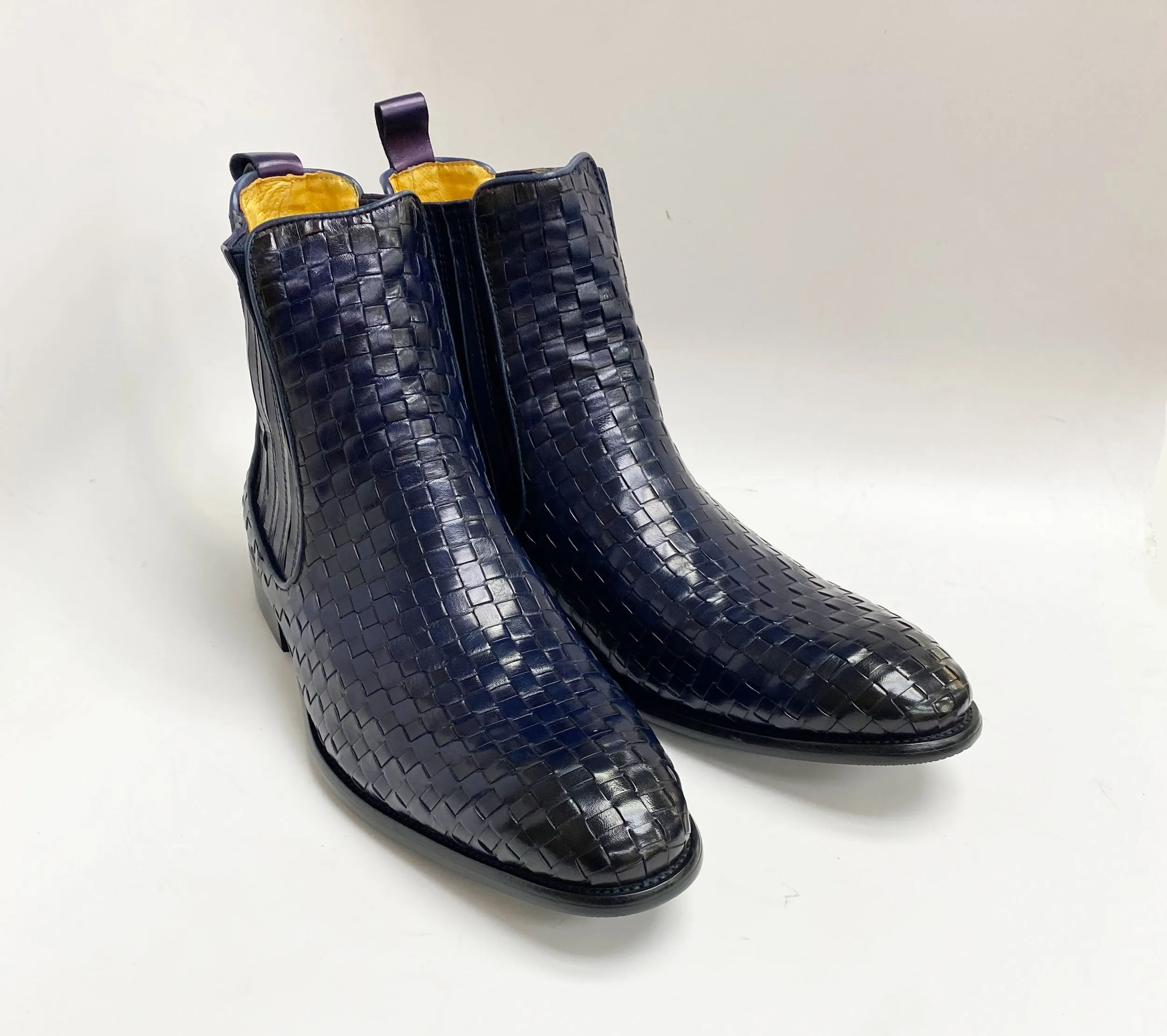 Woven Calfskin Slip-On Boot Blue