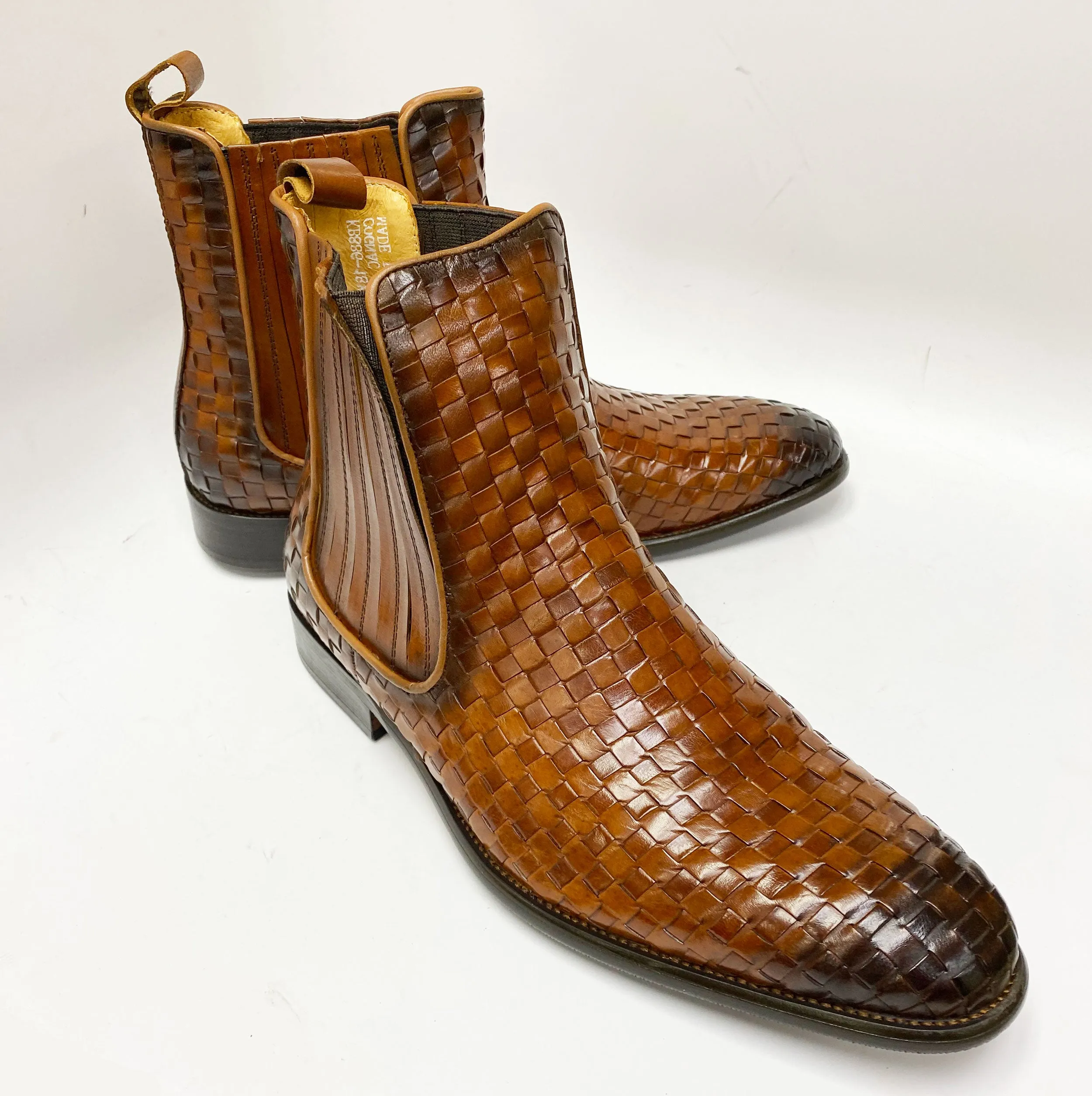 Woven Calfskin Slip-On Boot Cognac