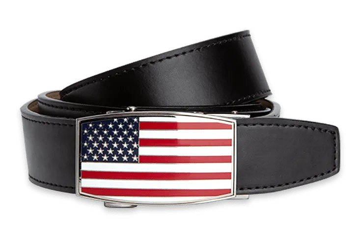 XL USA Flag Aston Black, 1 3/8 Strap, Dress Belt