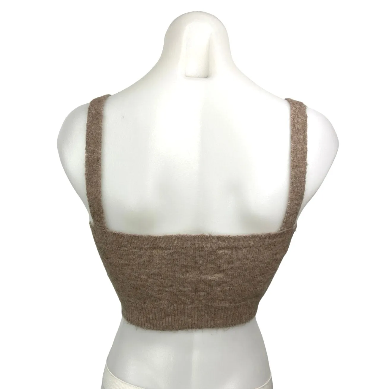 Zara Brown Wool Cozy Knit Sleeveless Strap Cropped Sweater Cami Tank Top Size S