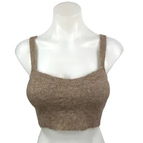 Zara Brown Wool Cozy Knit Sleeveless Strap Cropped Sweater Cami Tank Top Size S