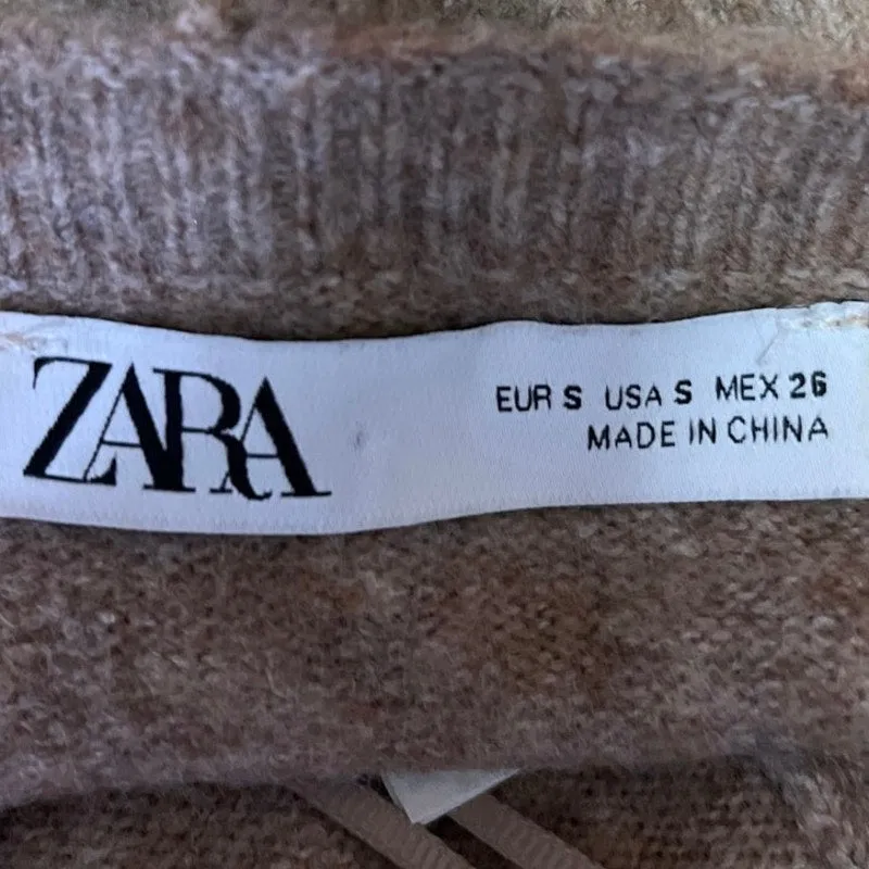 Zara Brown Wool Cozy Knit Sleeveless Strap Cropped Sweater Cami Tank Top Size S