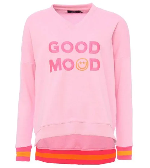 ZWILLINGSHERZ Sweater Dana women's sweater with GOOD MOOD lettering cotton sweater 3138-1 pink