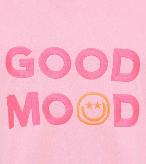 ZWILLINGSHERZ Sweater Dana women's sweater with GOOD MOOD lettering cotton sweater 3138-1 pink